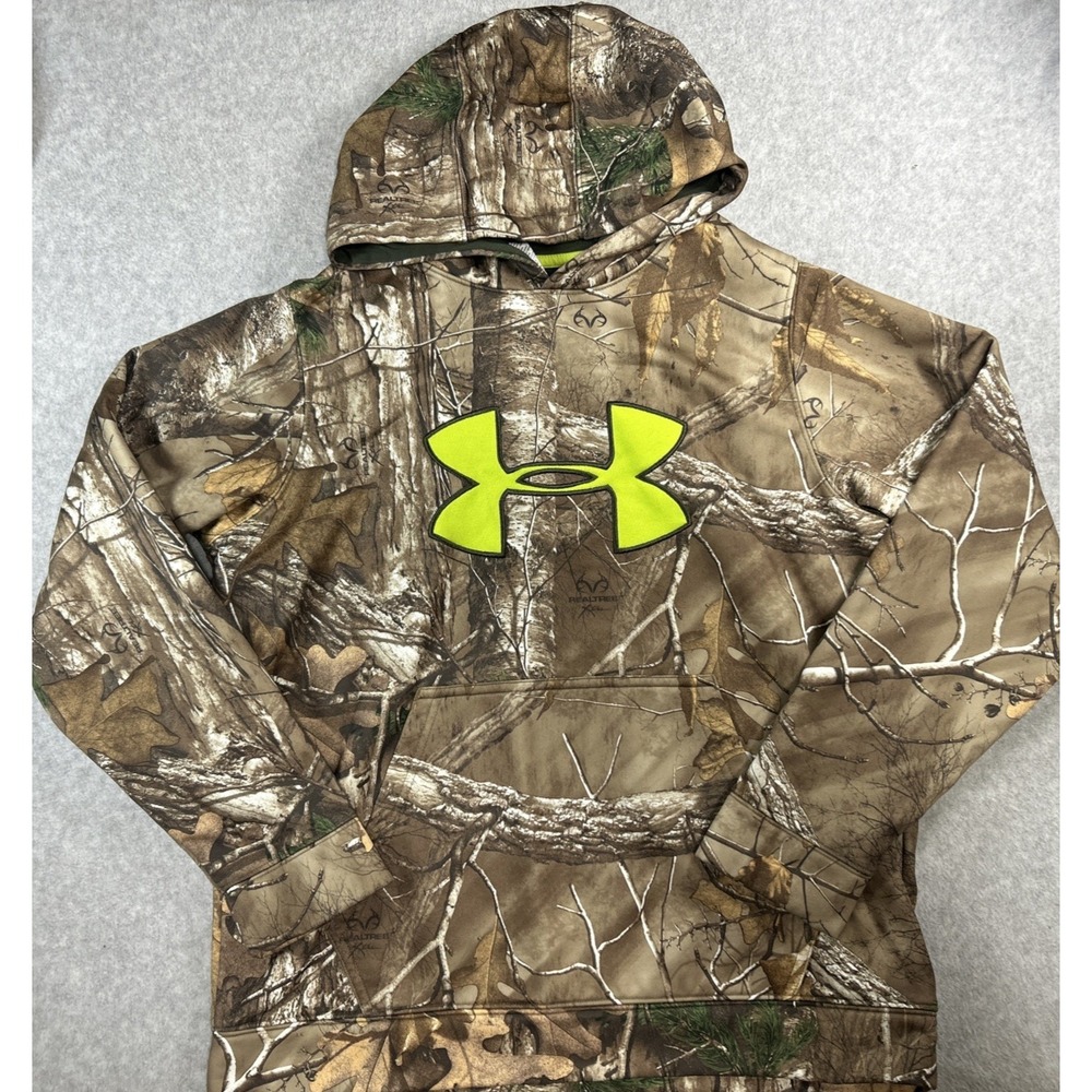 UNDER ARMOUR x Real Tree Fleece Lined Sweater Youth Large Neon Green Logo